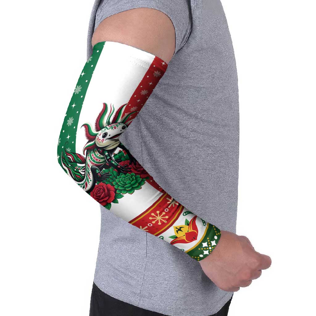 Mexico Christmas Arm Sleeves Cute Axolotl with Flag Style - Wonder Print Shop