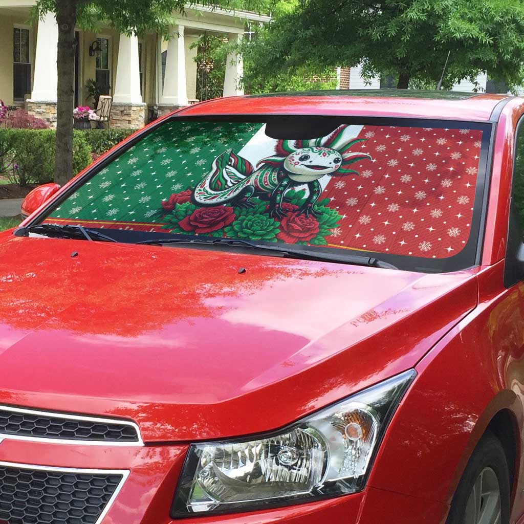 Mexico Christmas Auto Sun Shade Cute Axolotl with Flag Style - Wonder Print Shop