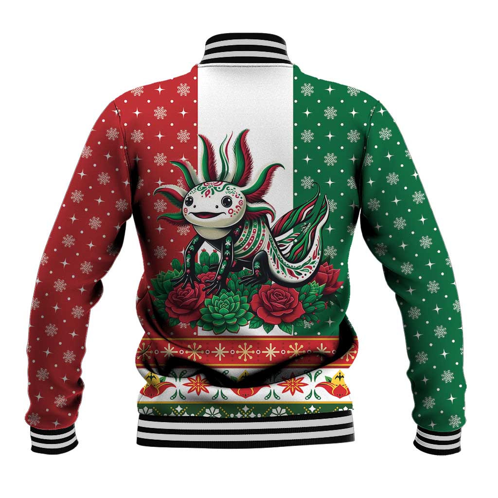 Mexico Christmas Baseball Jacket Cute Axolotl with Flag Style - Wonder Print Shop