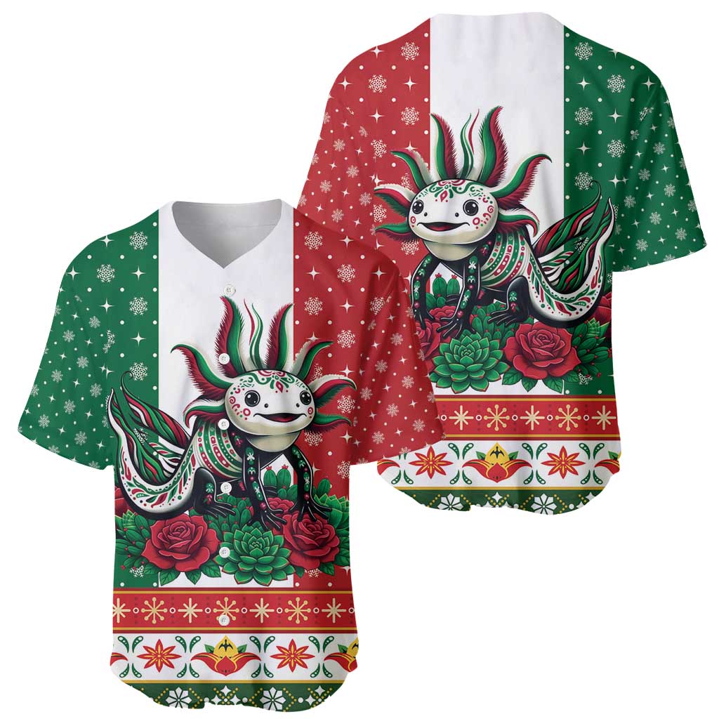 Mexico Christmas Baseball Jersey Cute Axolotl with Flag Style - Wonder Print Shop
