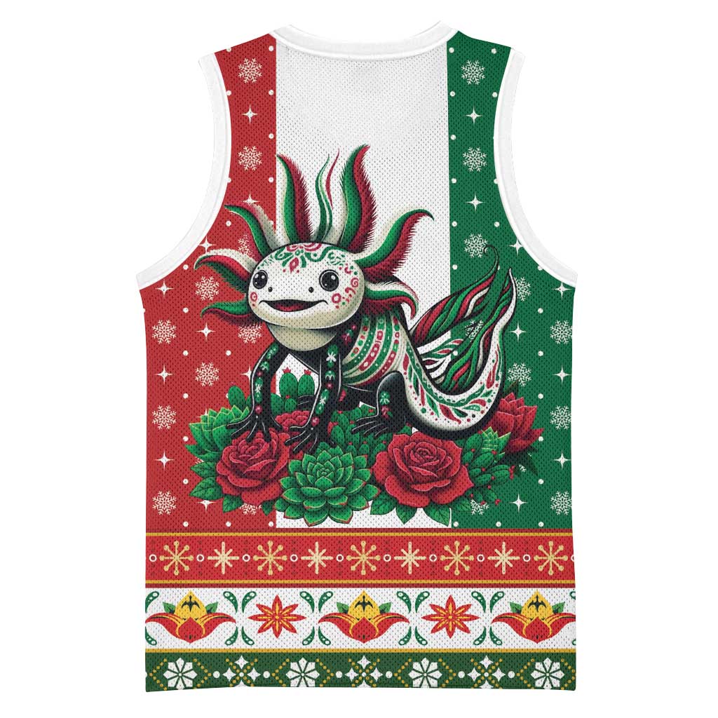 Mexico Christmas Basketball Jersey Cute Axolotl with Flag Style - Wonder Print Shop