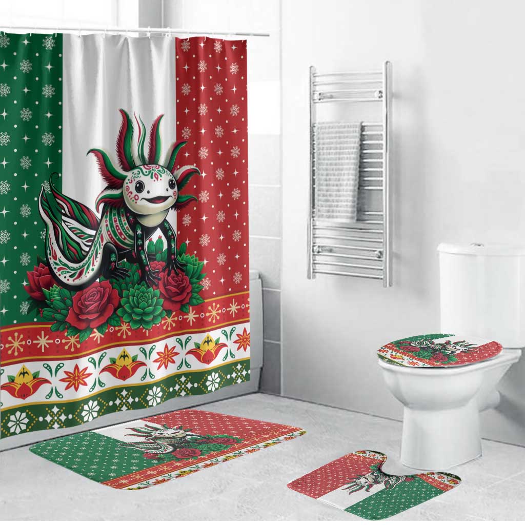 Mexico Christmas Bathroom Set Cute Axolotl with Flag Style - Wonder Print Shop