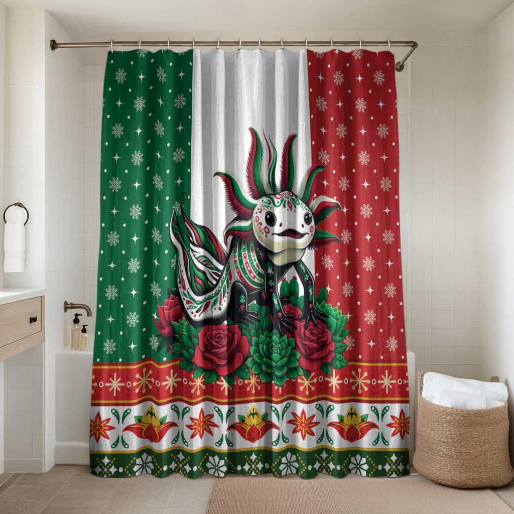 Mexico Christmas Bathroom Set Cute Axolotl with Flag Style - Wonder Print Shop