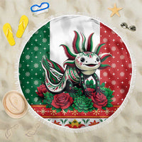 Mexico Christmas Beach Blanket Cute Axolotl with Flag Style - Wonder Print Shop