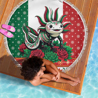 Mexico Christmas Beach Blanket Cute Axolotl with Flag Style - Wonder Print Shop