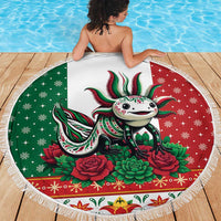 Mexico Christmas Beach Blanket Cute Axolotl with Flag Style - Wonder Print Shop