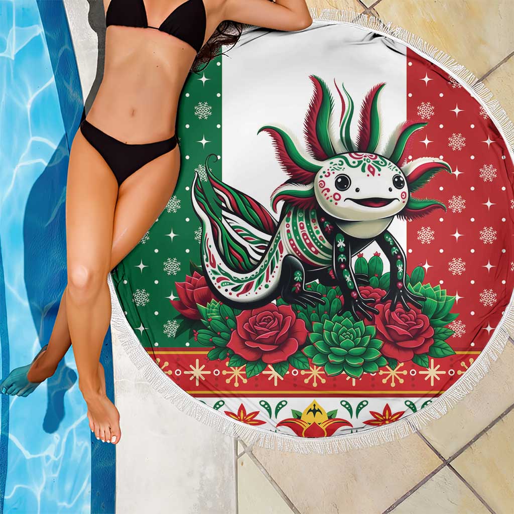 Mexico Christmas Beach Blanket Cute Axolotl with Flag Style - Wonder Print Shop