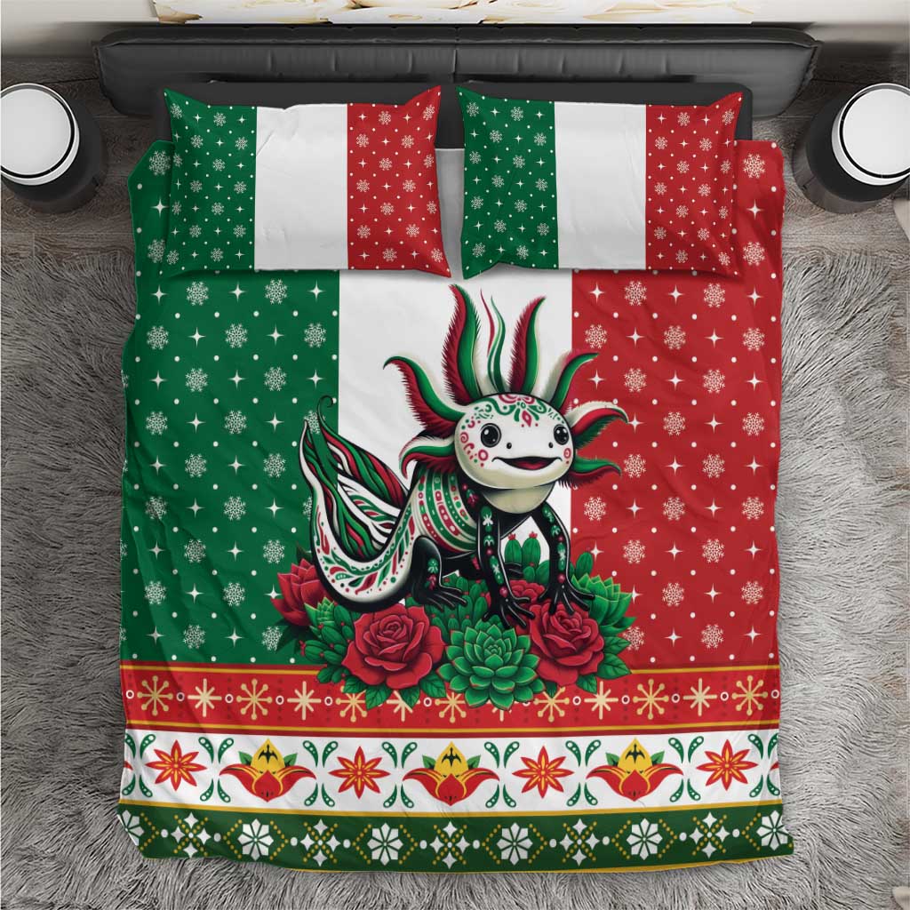 Mexico Christmas Bedding Set Cute Axolotl with Flag Style - Wonder Print Shop
