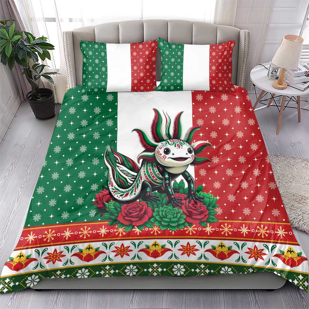 Mexico Christmas Bedding Set Cute Axolotl with Flag Style - Wonder Print Shop