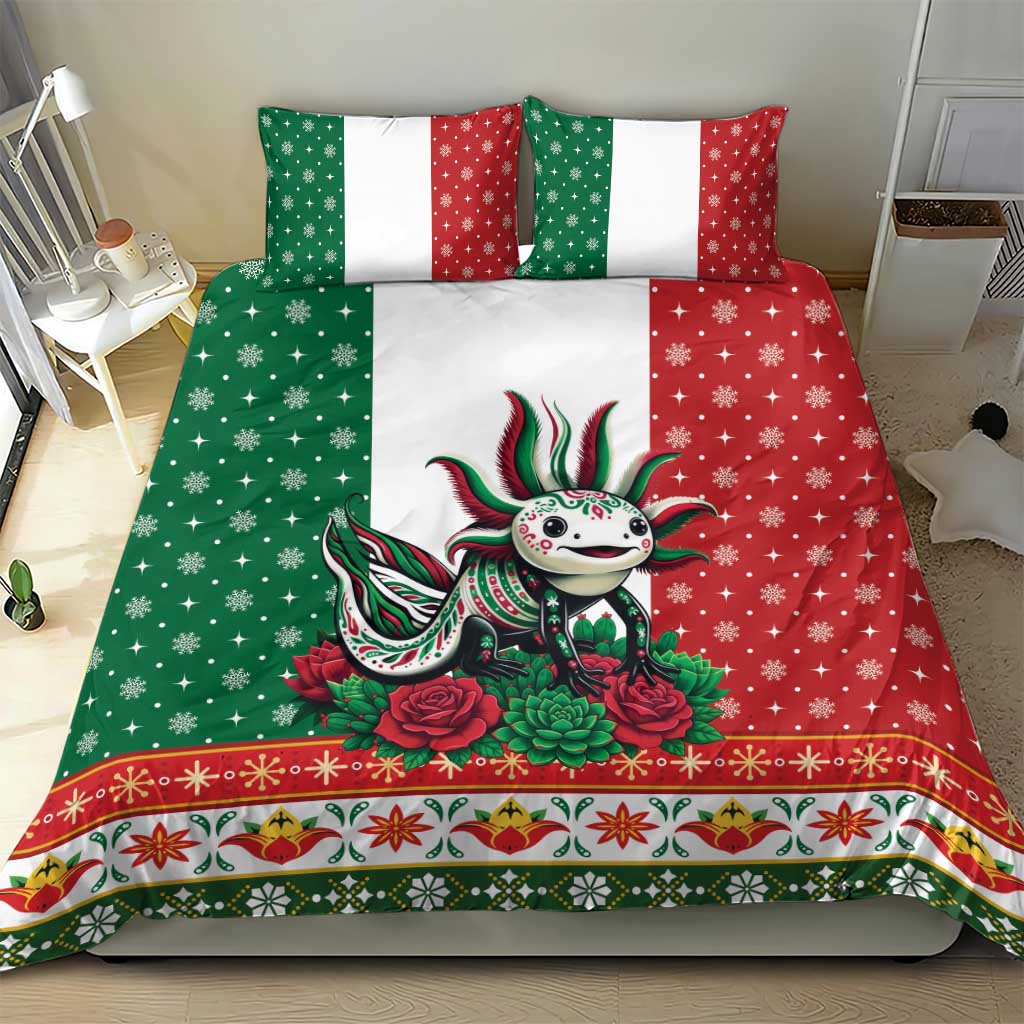 Mexico Christmas Bedding Set Cute Axolotl with Flag Style - Wonder Print Shop