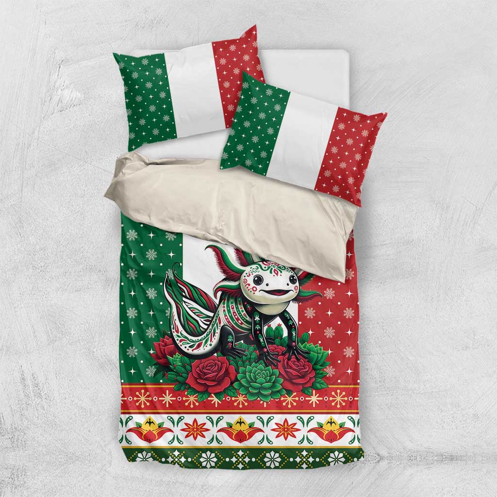 Mexico Christmas Bedding Set Cute Axolotl with Flag Style - Wonder Print Shop