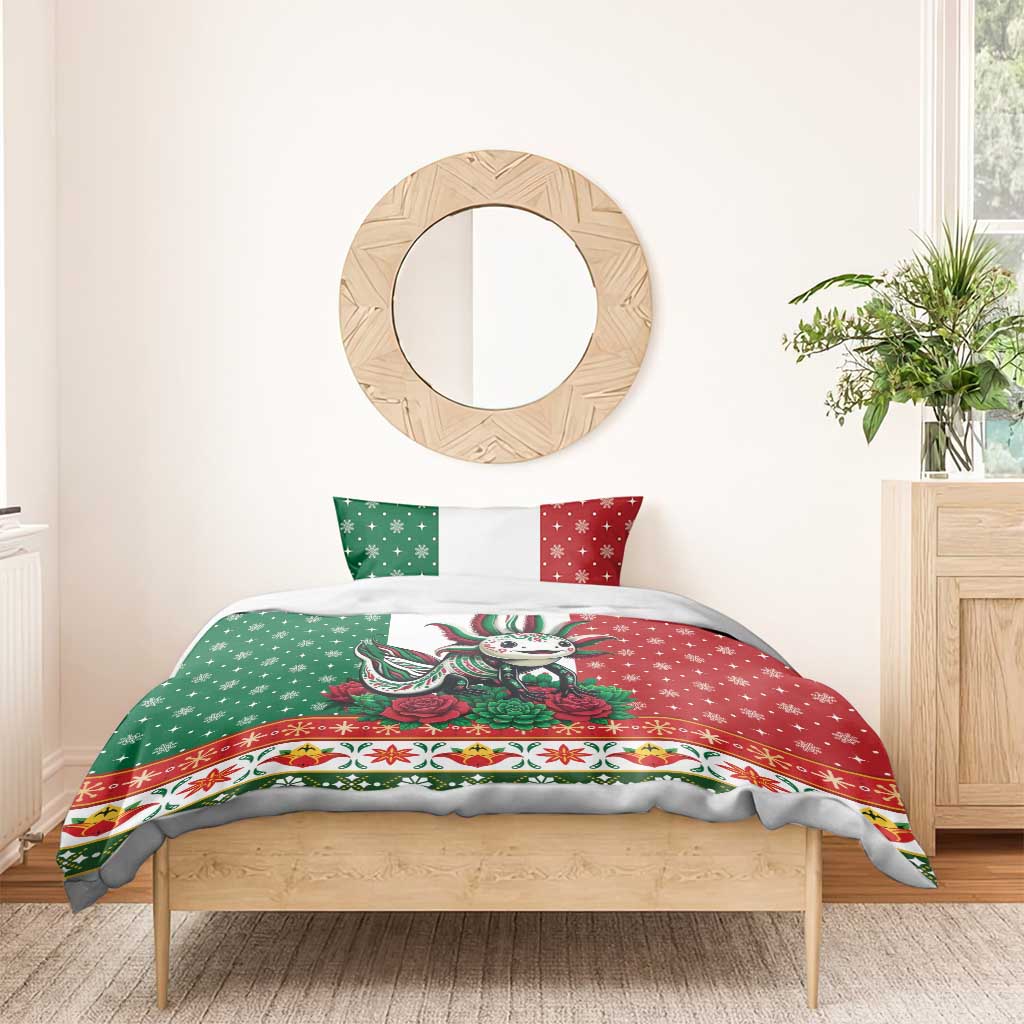 Mexico Christmas Bedding Set Cute Axolotl with Flag Style - Wonder Print Shop