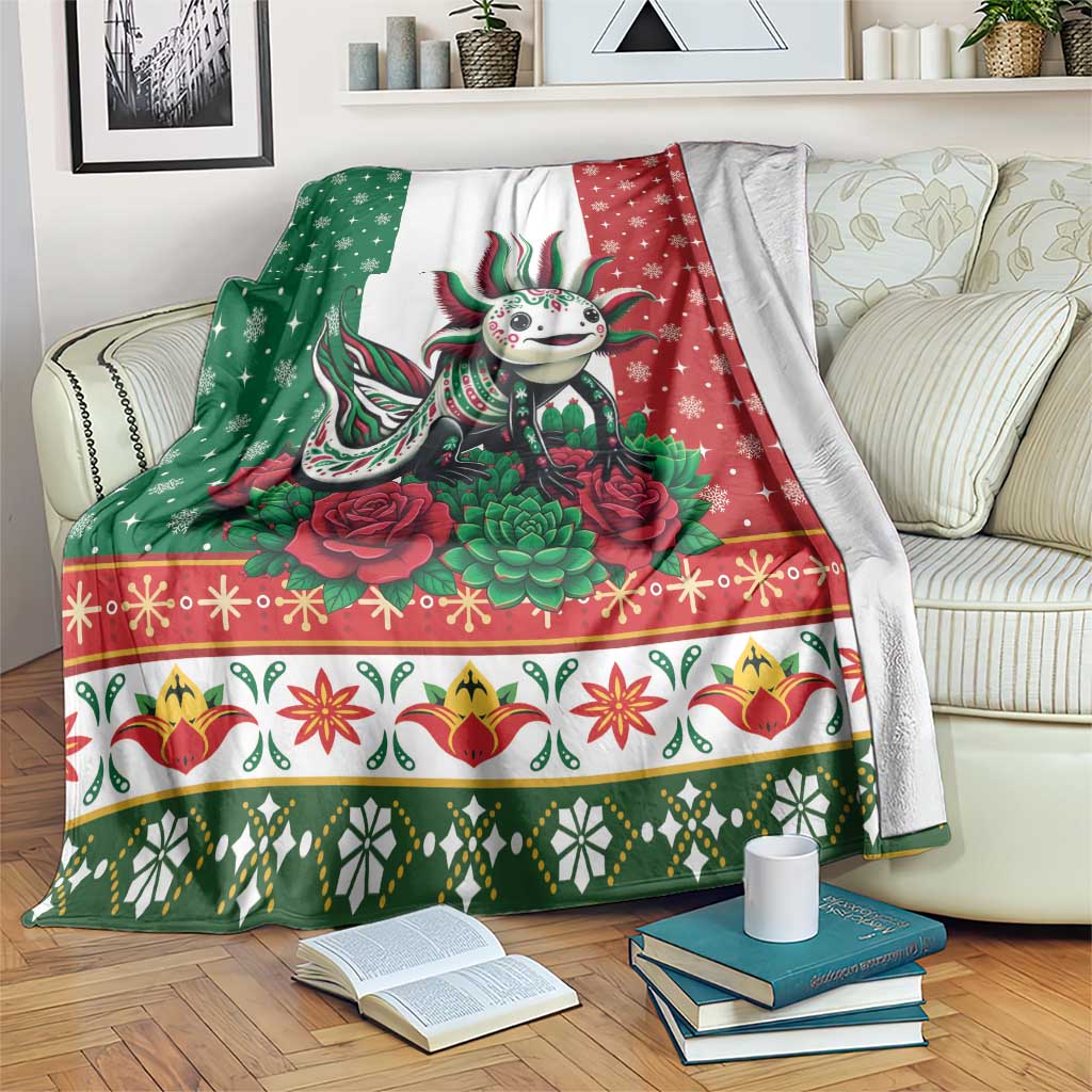 Mexico Christmas Blanket Cute Axolotl with Flag Style - Wonder Print Shop