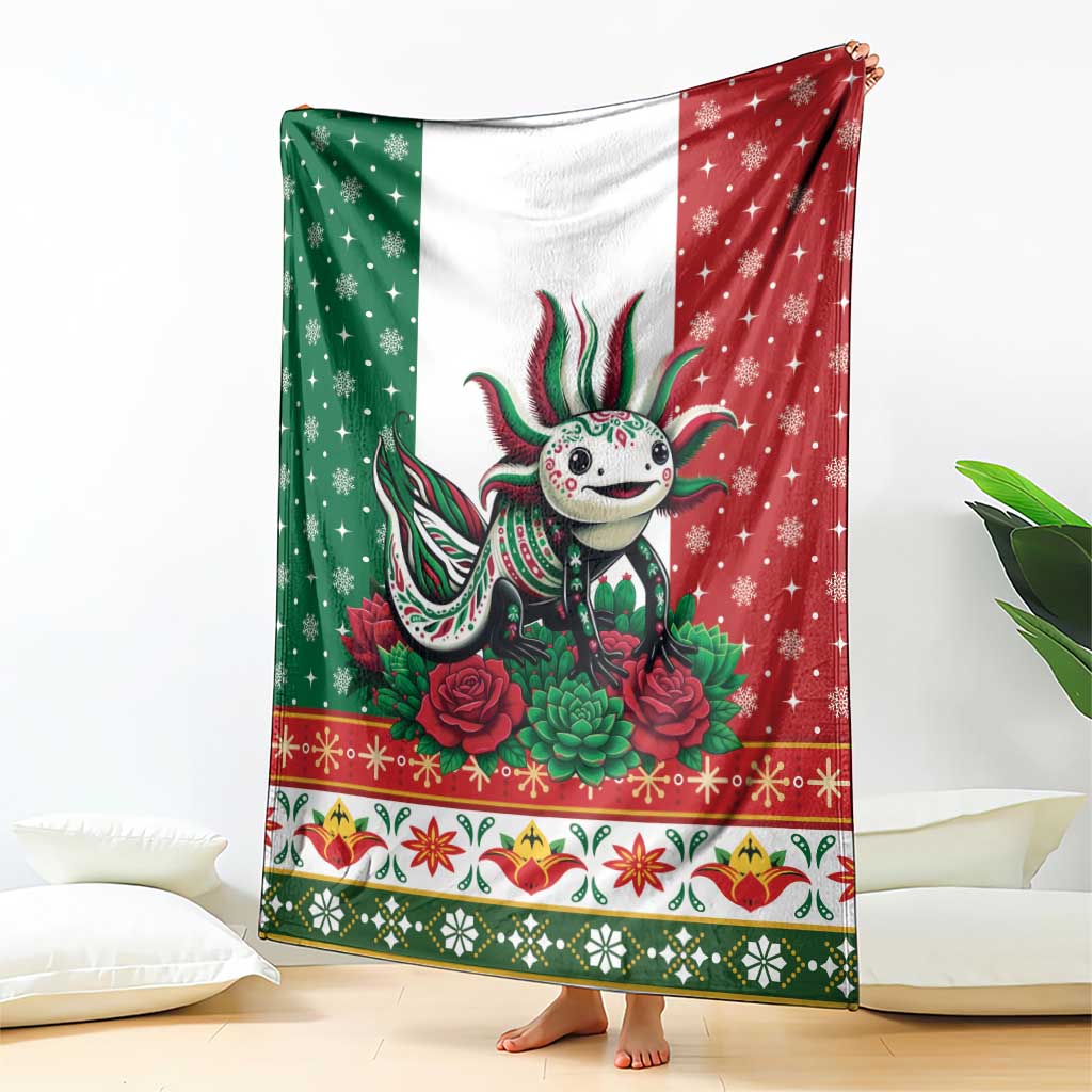 Mexico Christmas Blanket Cute Axolotl with Flag Style - Wonder Print Shop