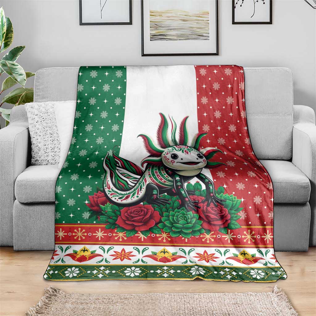 Mexico Christmas Blanket Cute Axolotl with Flag Style - Wonder Print Shop