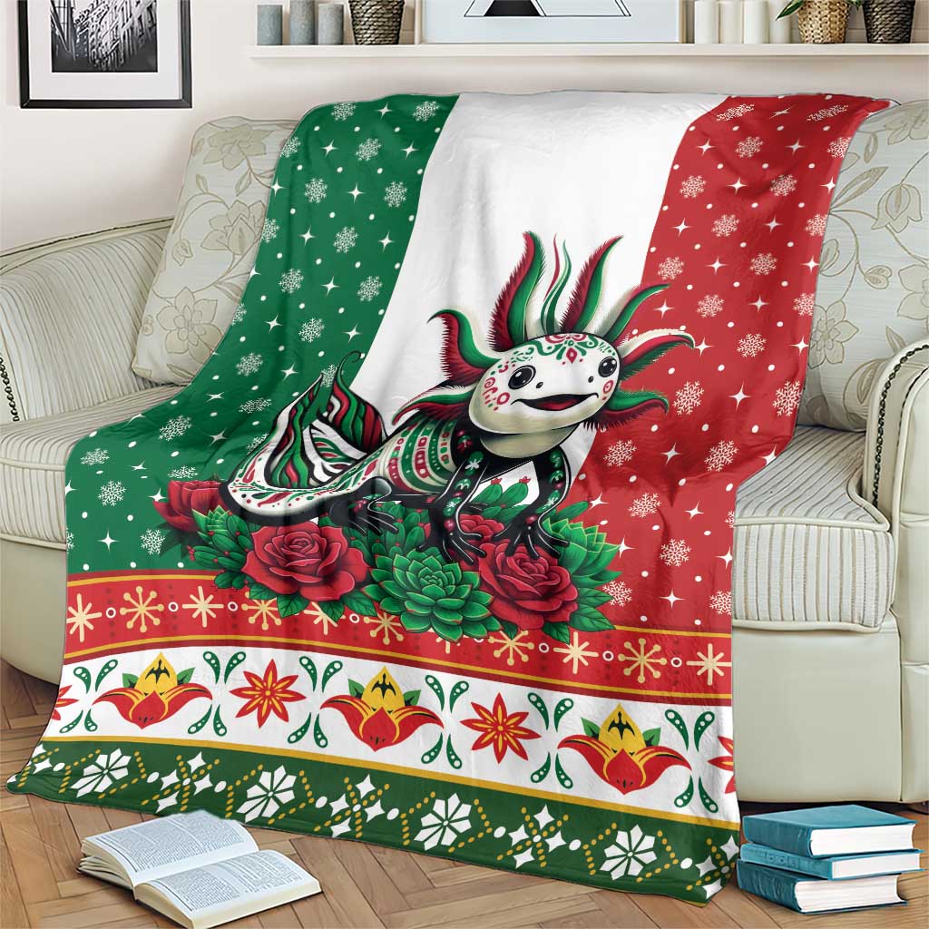 Mexico Christmas Blanket Cute Axolotl with Flag Style - Wonder Print Shop