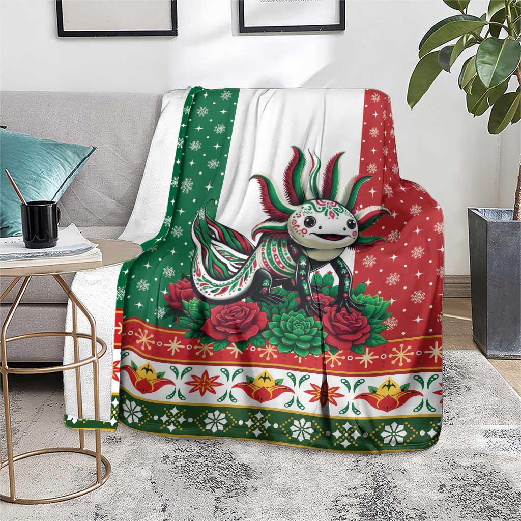 Mexico Christmas Blanket Cute Axolotl with Flag Style - Wonder Print Shop