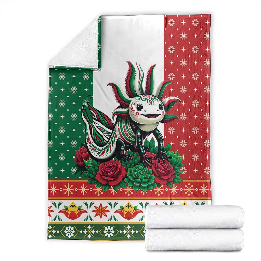 Mexico Christmas Blanket Cute Axolotl with Flag Style - Wonder Print Shop