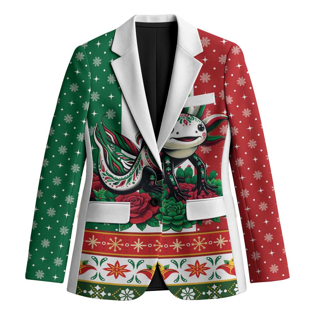 Mexico Christmas Blazer Cute Axolotl with Flag Style - Wonder Print Shop