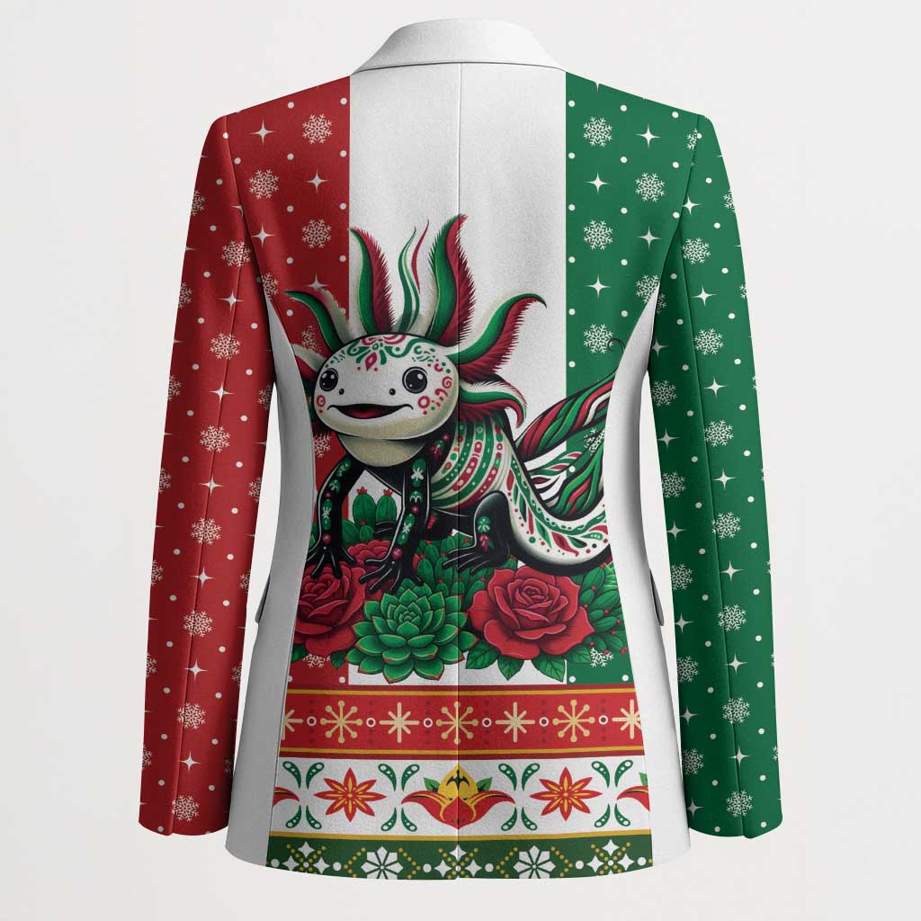 Mexico Christmas Blazer Cute Axolotl with Flag Style - Wonder Print Shop