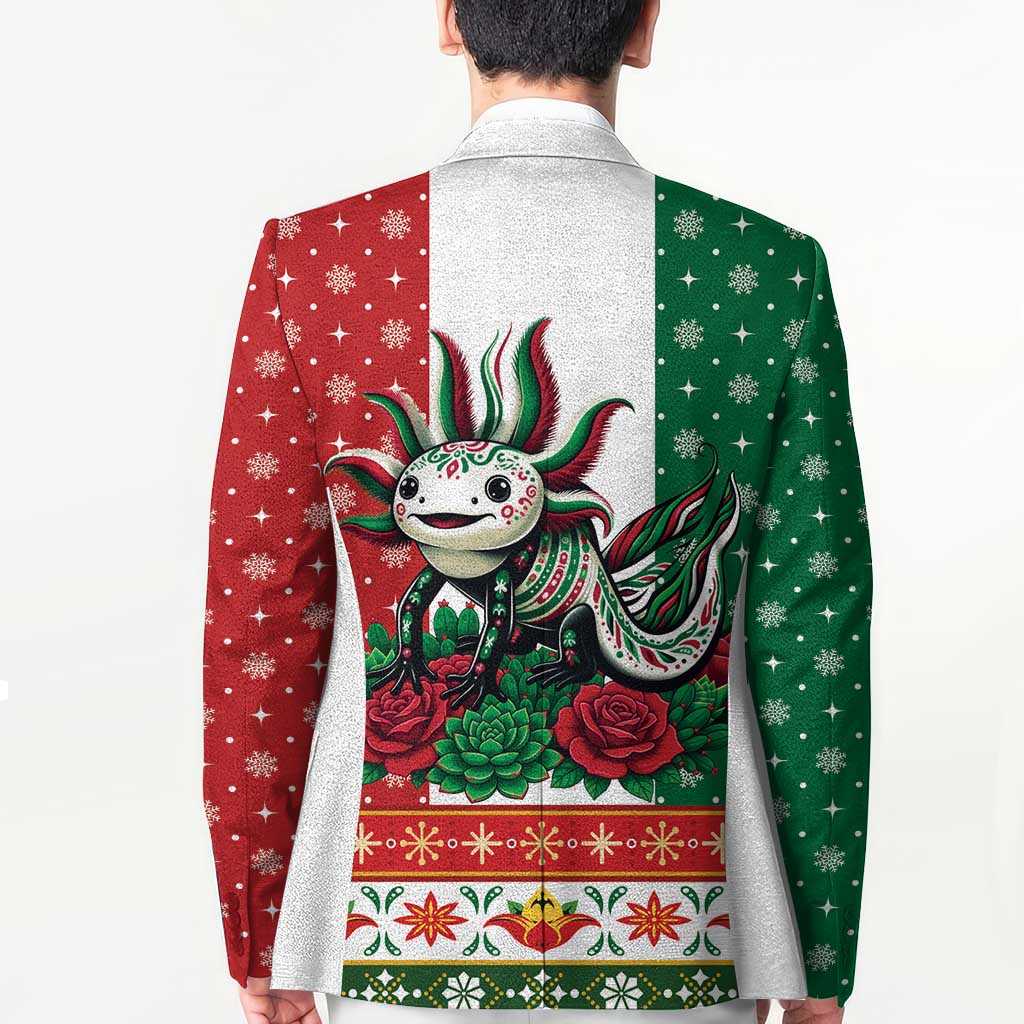 Mexico Christmas Blazer Cute Axolotl with Flag Style - Wonder Print Shop
