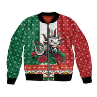 Mexico Christmas Bomber Jacket Cute Axolotl with Flag Style - Wonder Print Shop