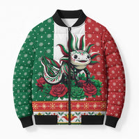 Mexico Christmas Bomber Puffer Jacket Cute Axolotl with Flag Style - Wonder Print Shop
