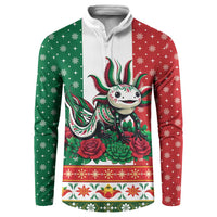 Mexico Christmas Button Sweatshirt Cute Axolotl with Flag Style - Wonder Print Shop