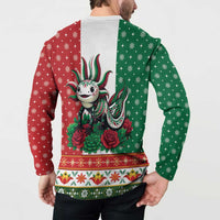 Mexico Christmas Button Sweatshirt Cute Axolotl with Flag Style - Wonder Print Shop