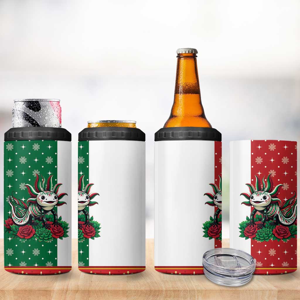 Mexico Christmas 4 in 1 Can Cooler Tumbler Cute Axolotl with Flag Style - Wonder Print Shop