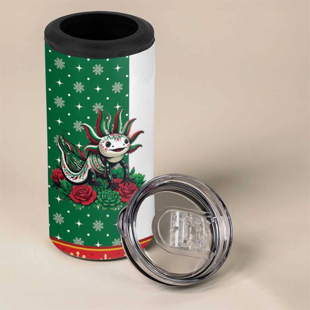 Mexico Christmas 4 in 1 Can Cooler Tumbler Cute Axolotl with Flag Style - Wonder Print Shop