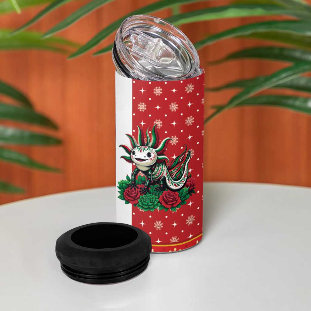 Mexico Christmas 4 in 1 Can Cooler Tumbler Cute Axolotl with Flag Style - Wonder Print Shop