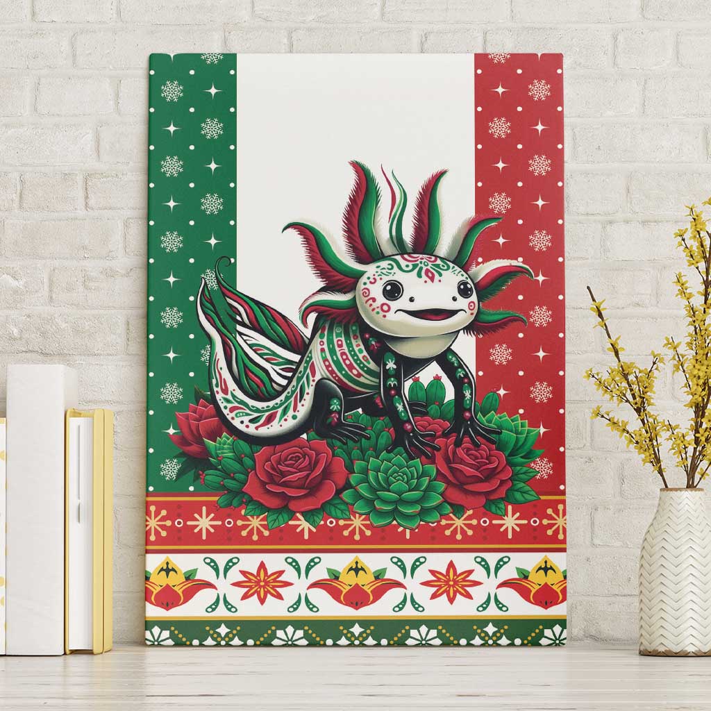 Mexico Christmas Canvas Wall Art Cute Axolotl with Flag Style - Wonder Print Shop