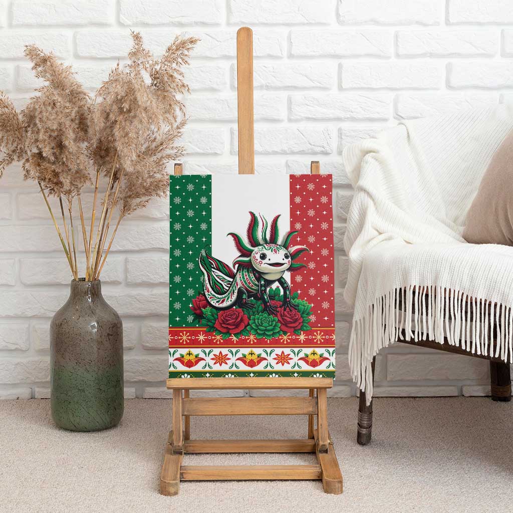 Mexico Christmas Canvas Wall Art Cute Axolotl with Flag Style - Wonder Print Shop