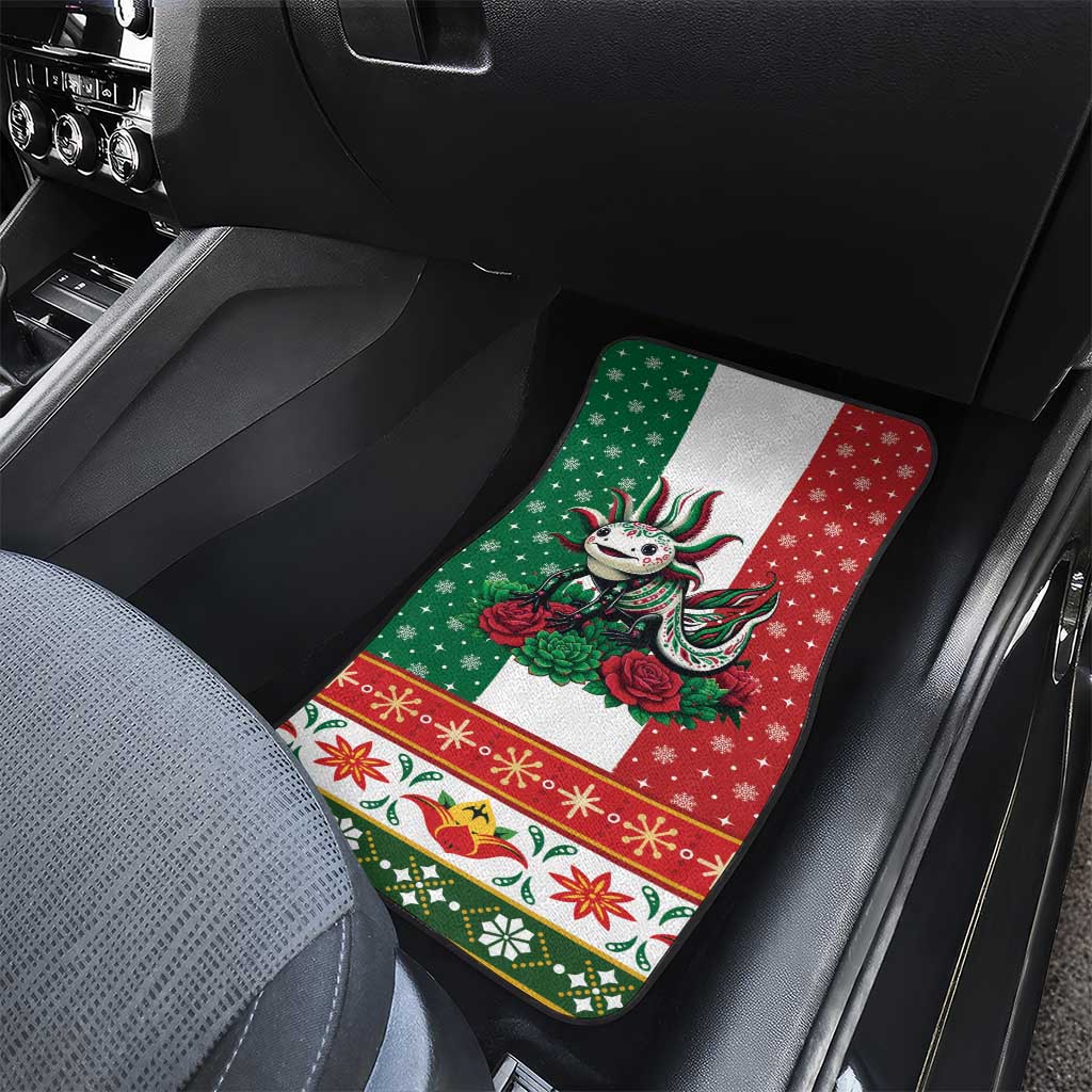 Mexico Christmas Car Mats Cute Axolotl with Flag Style - Wonder Print Shop