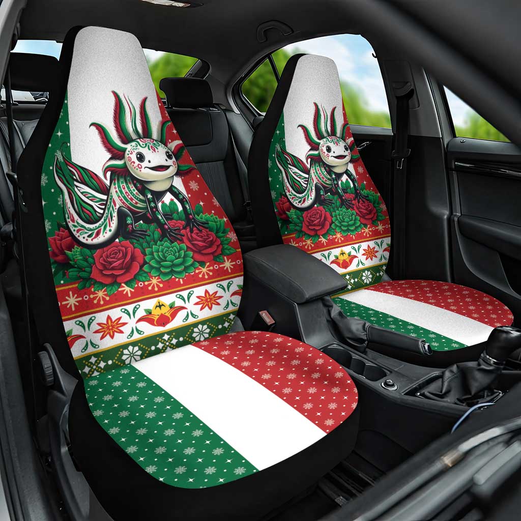Mexico Christmas Car Seat Cover Cute Axolotl with Flag Style - Wonder Print Shop