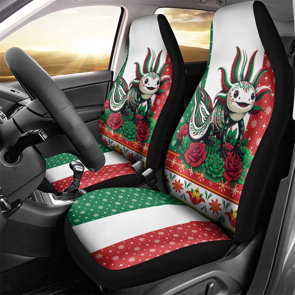Mexico Christmas Car Seat Cover Cute Axolotl with Flag Style - Wonder Print Shop