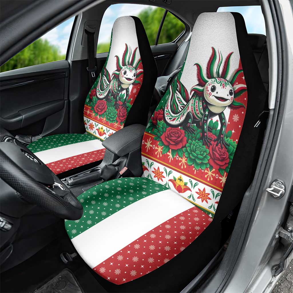 Mexico Christmas Car Seat Cover Cute Axolotl with Flag Style - Wonder Print Shop