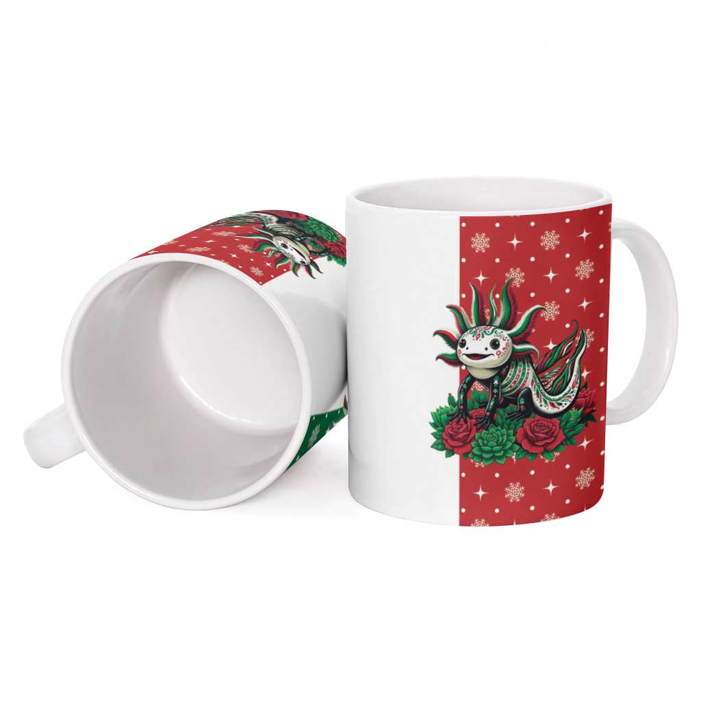 Mexico Christmas Ceramic Mug Cute Axolotl with Flag Style - Wonder Print Shop