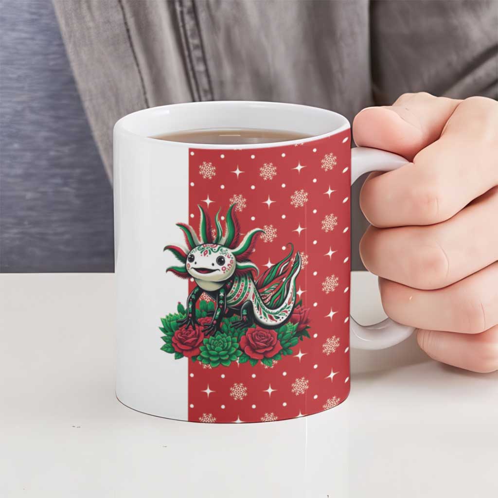 Mexico Christmas Ceramic Mug Cute Axolotl with Flag Style - Wonder Print Shop