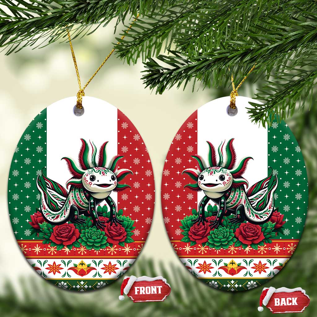 Mexico Christmas Ceramic Ornament Cute Axolotl with Flag Style - Wonder Print Shop