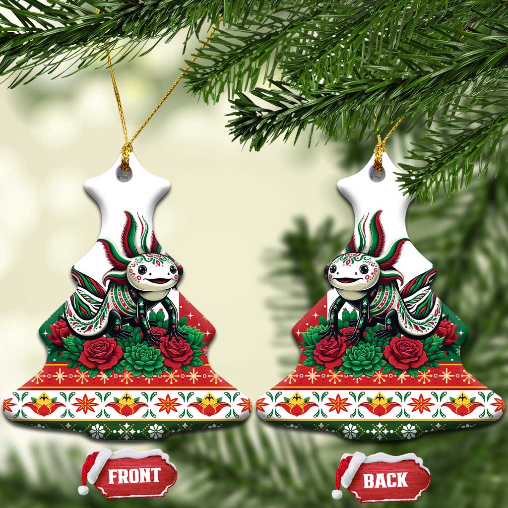Mexico Christmas Ceramic Ornament Cute Axolotl with Flag Style - Wonder Print Shop