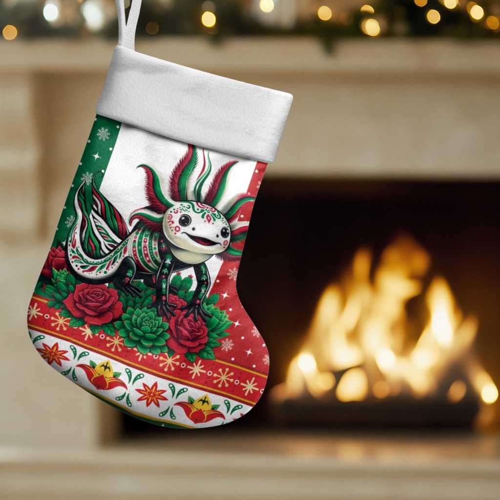 Mexico Christmas Stocking Cute Axolotl with Flag Style - Wonder Print Shop