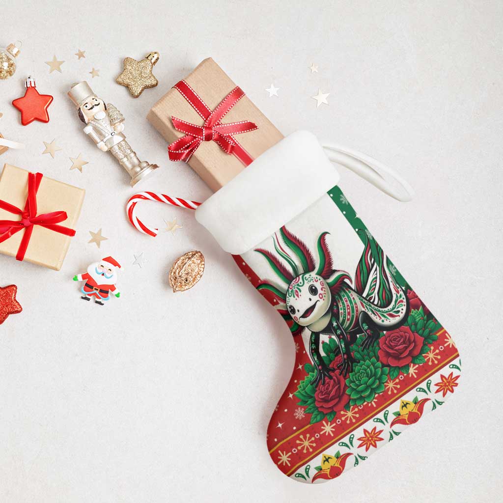 Mexico Christmas Stocking Cute Axolotl with Flag Style - Wonder Print Shop