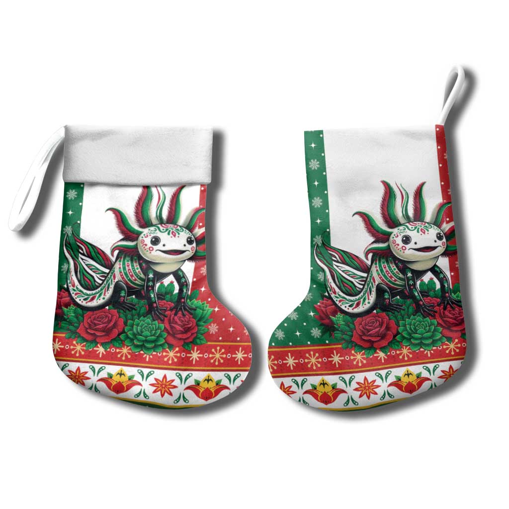 Mexico Christmas Stocking Cute Axolotl with Flag Style - Wonder Print Shop