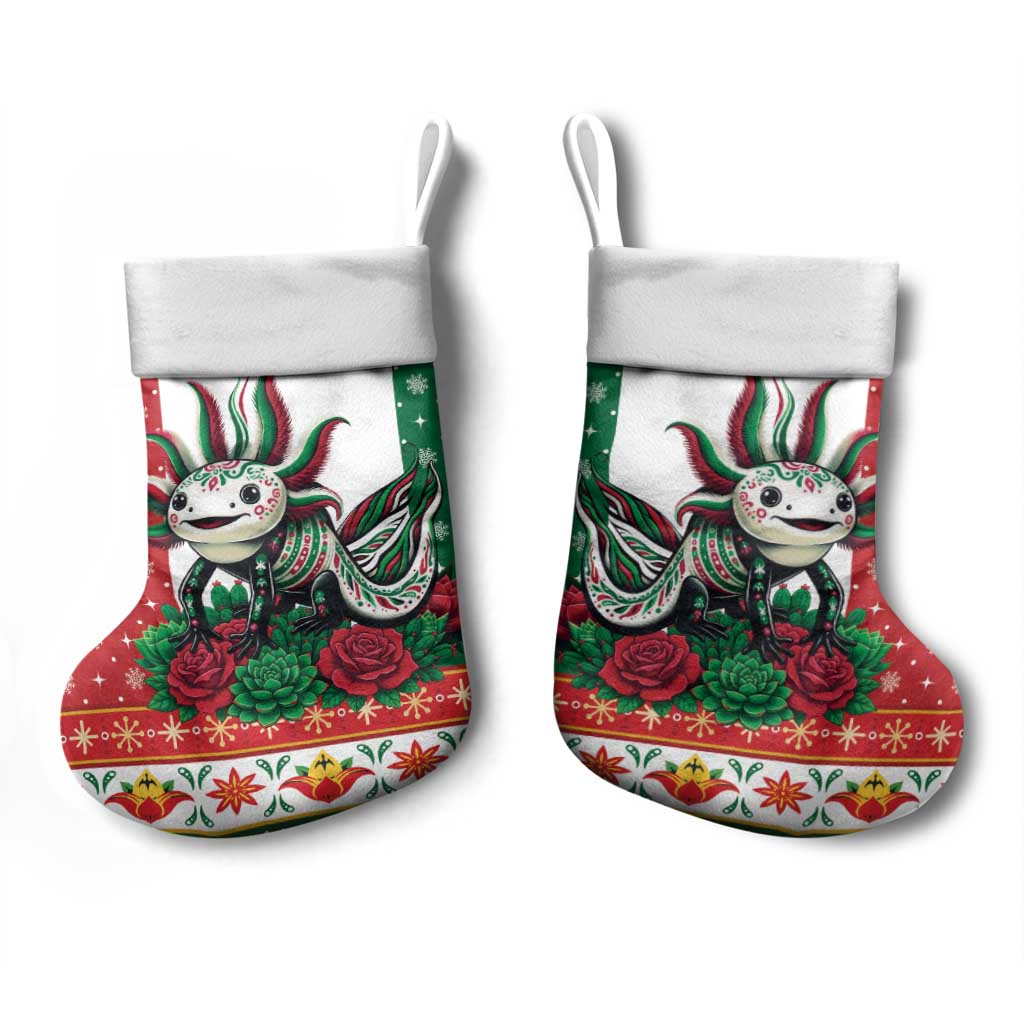 Mexico Christmas Stocking Cute Axolotl with Flag Style - Wonder Print Shop