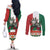 Mexico Christmas Couples Matching Off The Shoulder Long Sleeve Dress and Long Sleeve Button Shirt Cute Axolotl with Flag Style - Wonder Print Shop