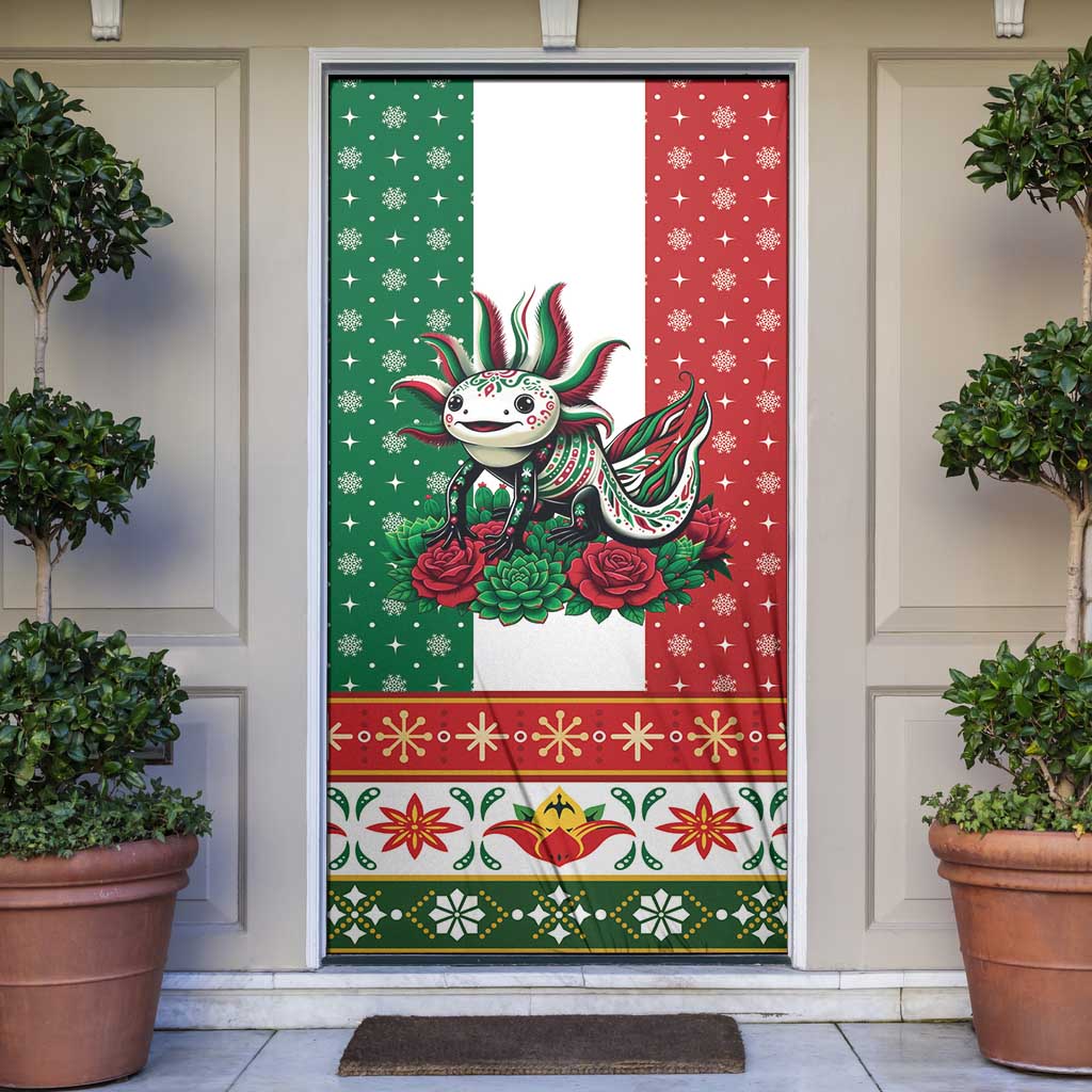 Mexico Christmas Door Cover Cute Axolotl with Flag Style - Wonder Print Shop