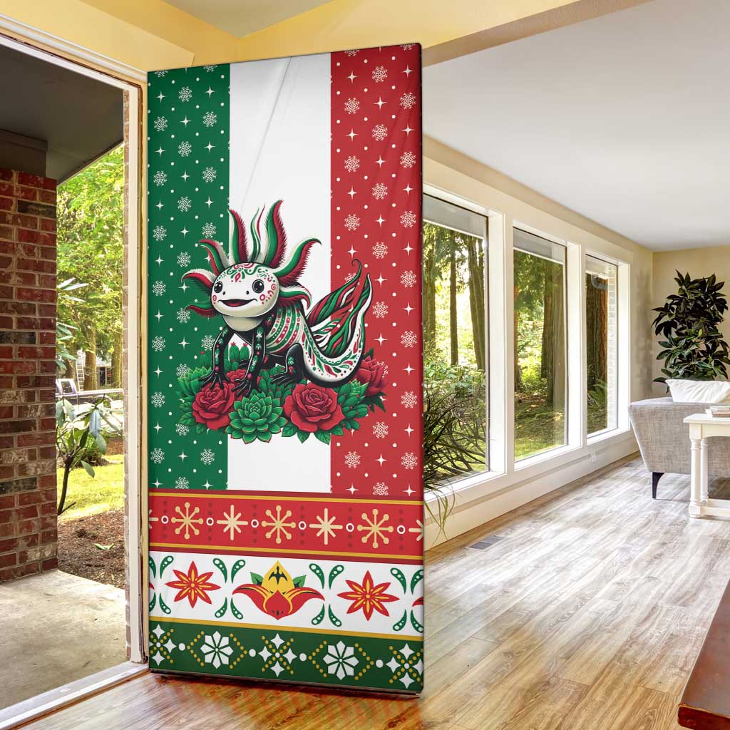 Mexico Christmas Door Cover Cute Axolotl with Flag Style - Wonder Print Shop