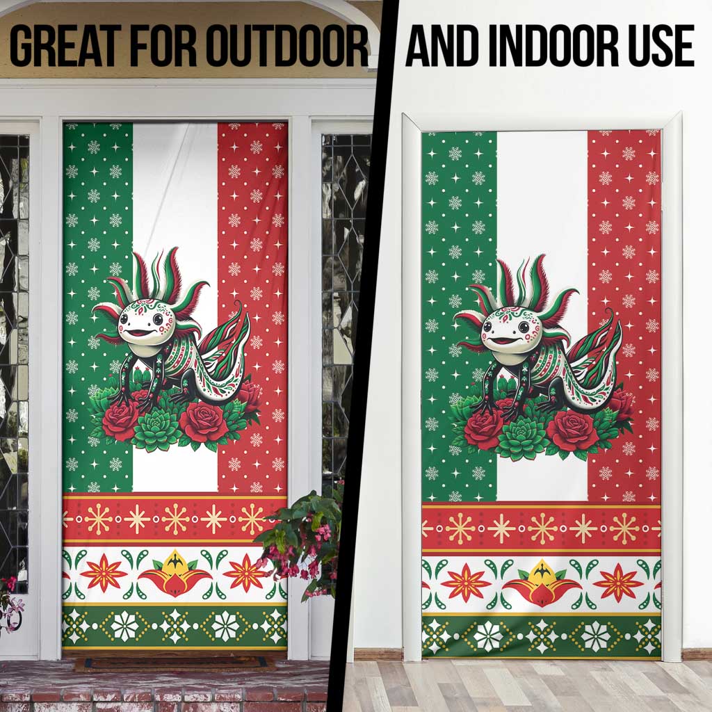Mexico Christmas Door Cover Cute Axolotl with Flag Style - Wonder Print Shop